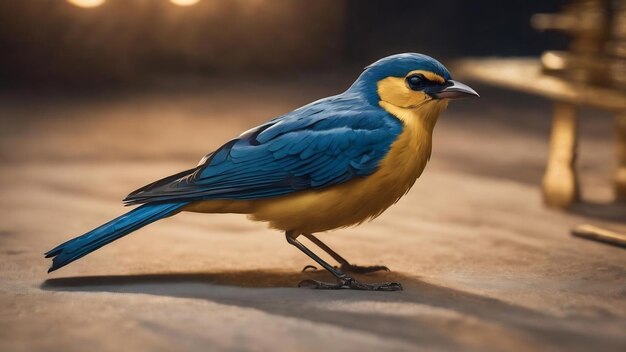 A blue and gold piece of paper with a bird on it