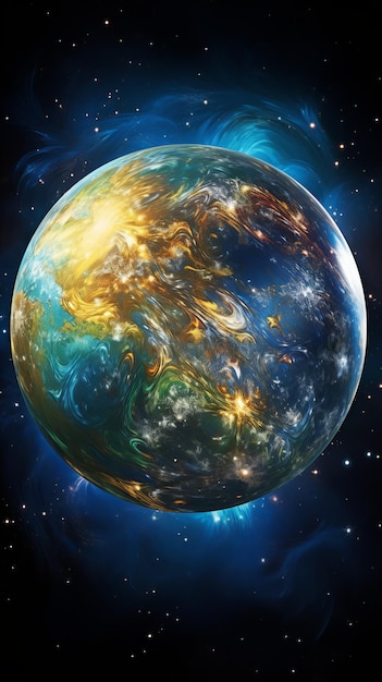 Blue and gold planet