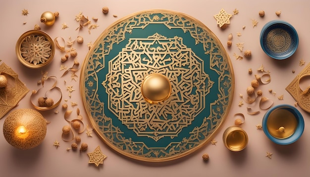 синяя и золотая тарелка с золотым шаром и золотыми шарами