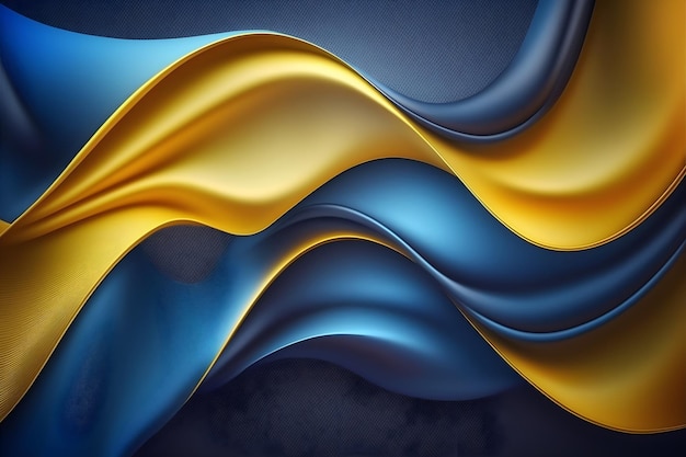 Blue and gold silk fabric textile material waving background