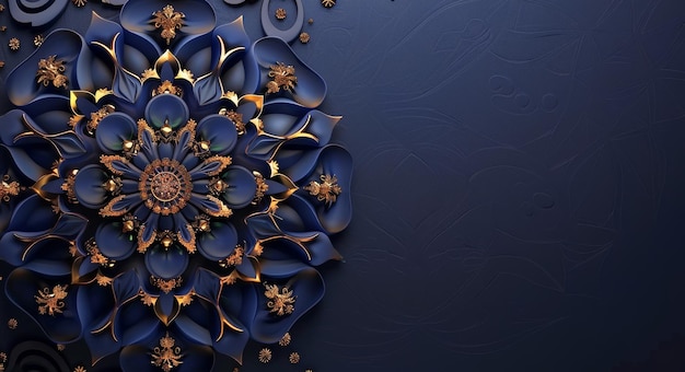 Blue and Gold Wall With Flower Design