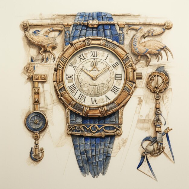 A blue and gold watch with a blue face and gold hands