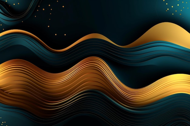 Blue and gold waves on a dark background