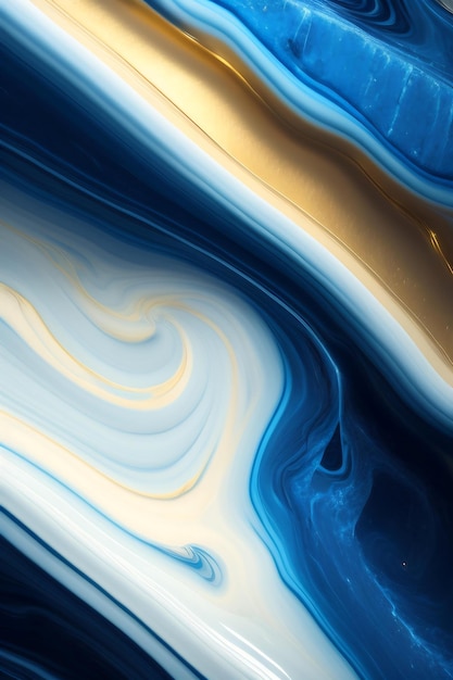 Blue gold and white marble stone slab closeup Wallpaper background