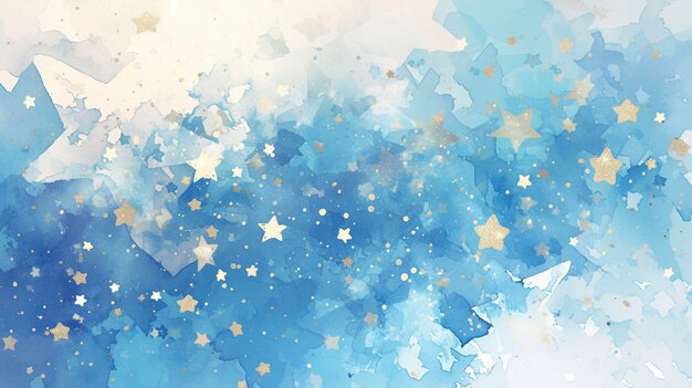 A blue gold and white painting with stars