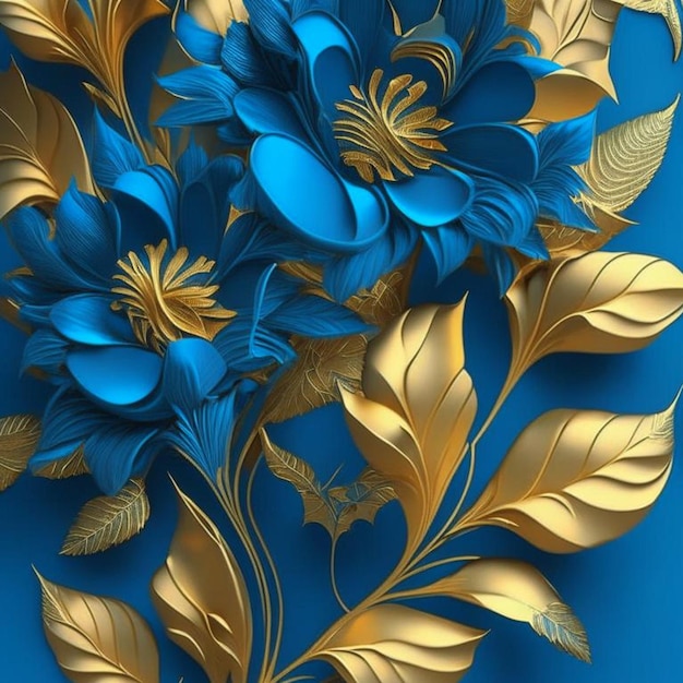 Blue and golden abstract flower Illustration