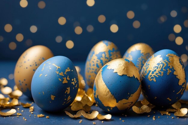 Blue and Golden Easter eggs Easter concept AI generated