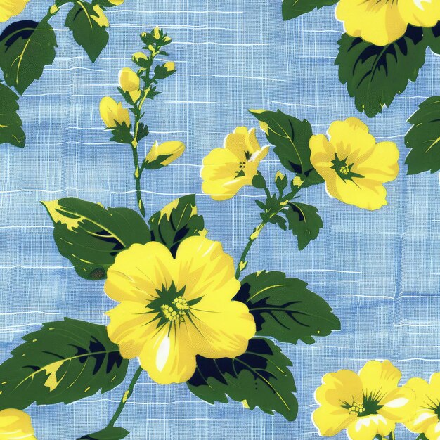 Photo blue and golden flower seamless pattern with flourishing botanicals tiled majestic