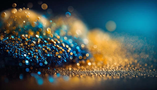 Blue And Golden Glitter In Shiny Defocused Background