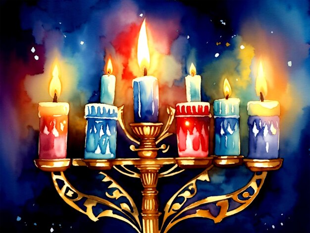 Photo blue and golden happy hanukkah create by ai tools