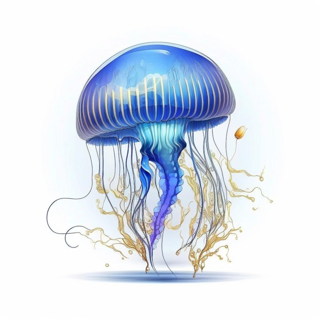 a blue golden jellyfish on a white background