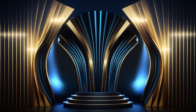 Blue Golden lights rays Stage Royal Awards Graphics Background Stage show Platform Elegant Shine Modern Template Rich Luxury Premium Corporate Template