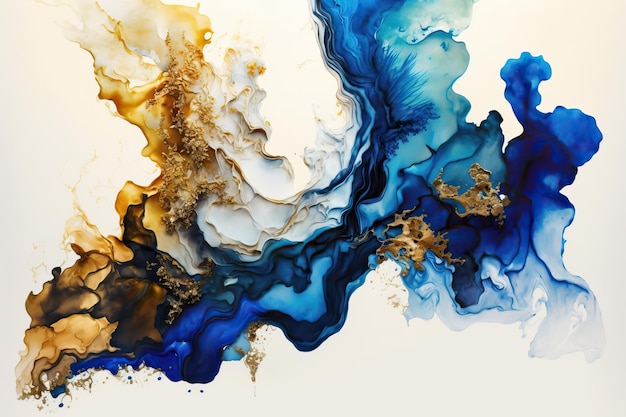 Blue and golden marbled painting