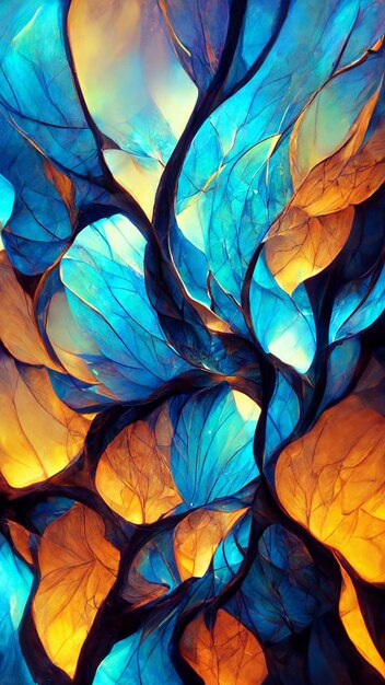 Blue gradient glass fractal colorful photo realistic 3d illustration