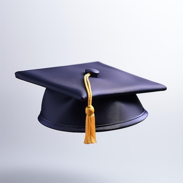 A blue graduation cap with a gold tassel hanging from it