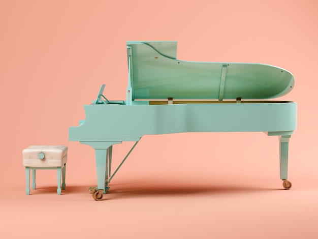 Синий рояль на розовом фоне 3D иллюстрация