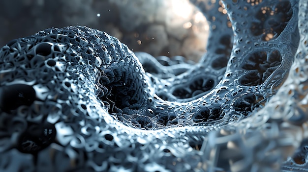 Blue and gray abstract background Futuristic 3D rendering of a cellular structure