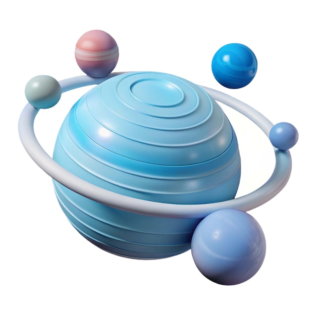 a blue and gray sphere with a circle of planets on it