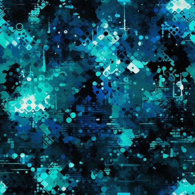 A blue and green abstract background with geometric shapes and squares.