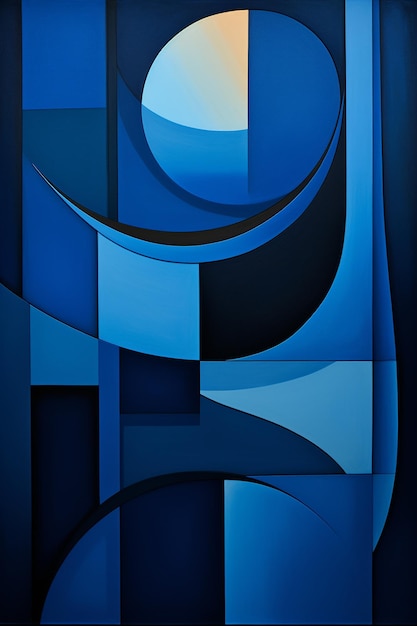 A blue and green abstract painting of a letter e