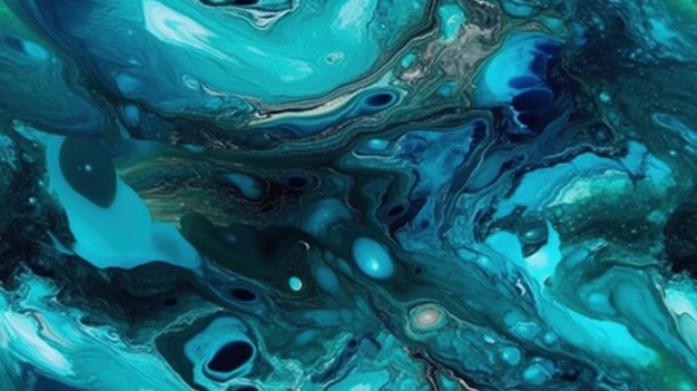 「海」という言葉が描かれた青と緑の抽象画