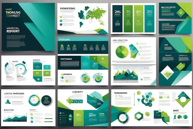 Foto modelli di diapositive di presentazione di abstract blu e verde modello di elementi infografici per il opuscolo della relazione annuale web