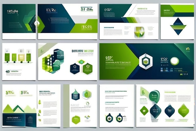 Blue and green abstract presentation slide templates Infographic elements