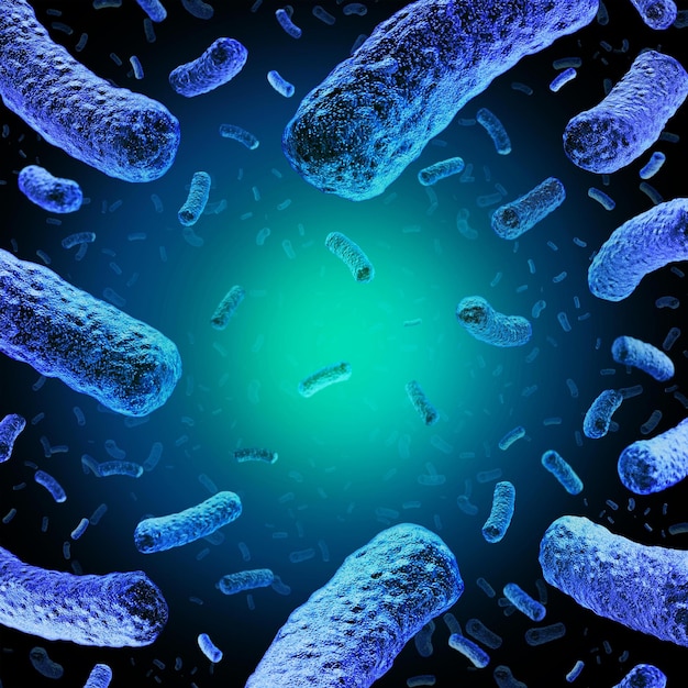 박테리아와 probacterium이라는 단어가 있는 파란색과 녹색 배경.