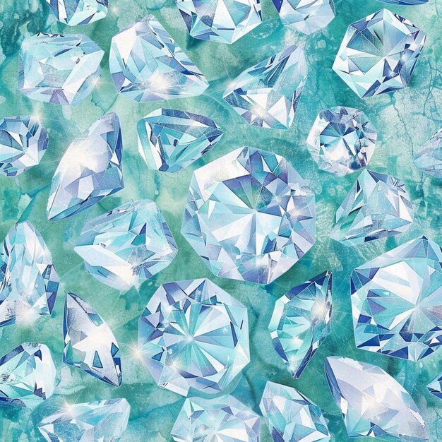 Photo a blue and green background with a blue and white diamond shaped ice cubes