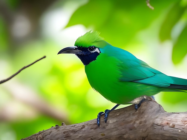 A blue and green bird on a branch