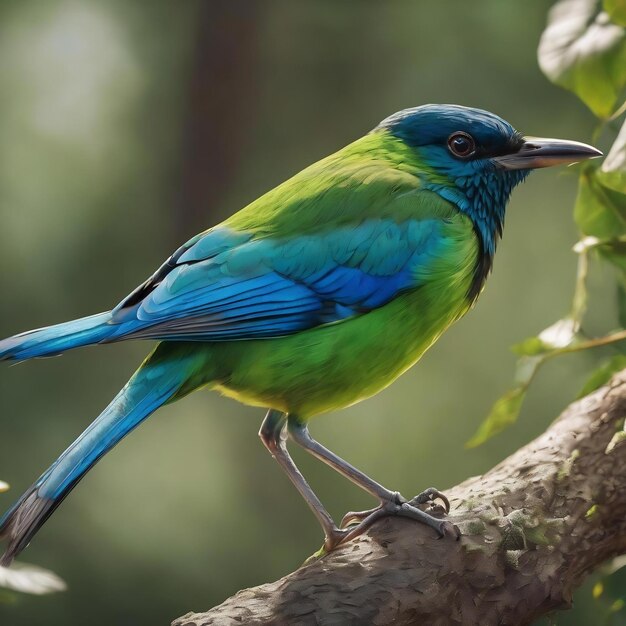 A blue and green design with a bird on it