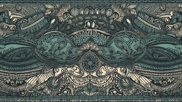 A blue and green dollar bill with a floral pattern.