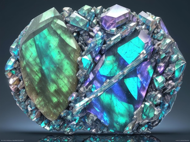 A blue and green gemstone with a green and blue faceted stone.