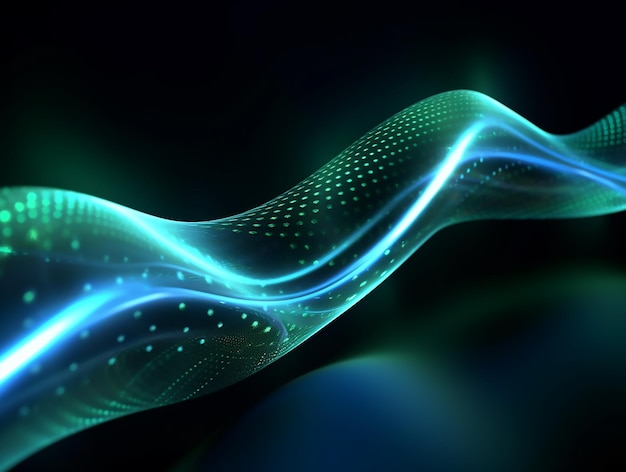 Blue green glow waves in the style of dotted 3d space