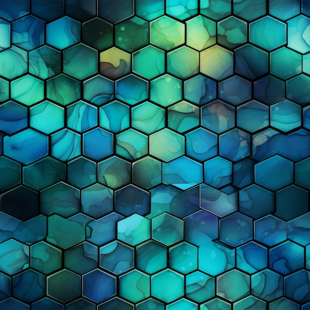 Blue and green hexagonal tessellation pattern with captivating symmetry and repetition