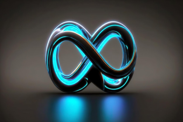 Blue green luminous infinity sign on dark grey background