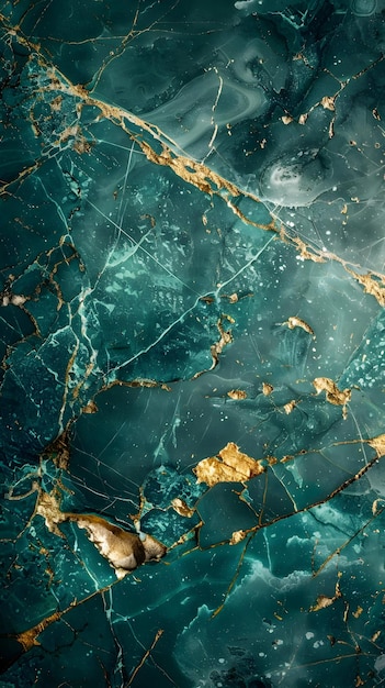 青い緑の大理石の背景と金色の波 壁紙のミニマリズムと青い<unk>の振動
