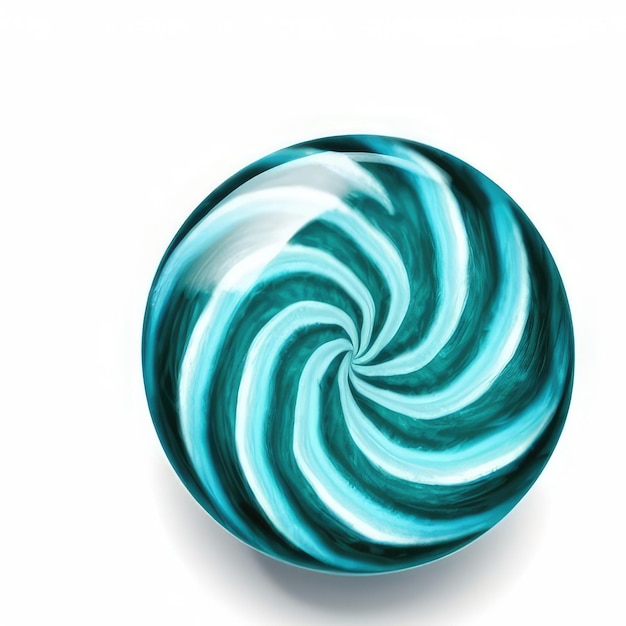 A blue and green object with a spiral design on it.