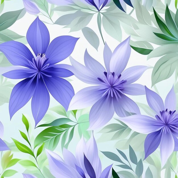 Photo blue green and pink watercolor flowers with stems and leaves watercolor art background digital generated wallpaper design with flower paint brush line art