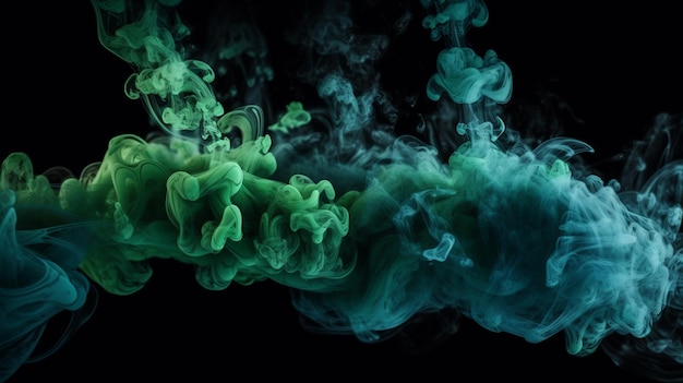 Blue and green smoke on a black background Fantasy fractal texture generative ai