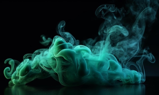 Blue and green smoke on a black background Fantasy fractal texture generative ai