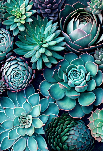 Blue and green succulent plants abstract background