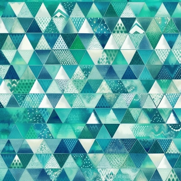 A blue and green triangle pattern with a white background.