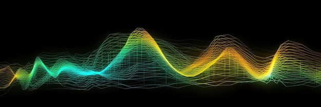 Photo blue green yellow a digital representation of sound waves in an array of colors background generative ai