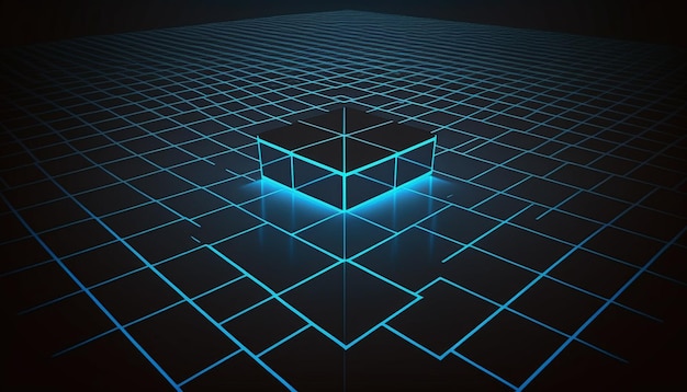 Blue grid on dark background futuristic illustration