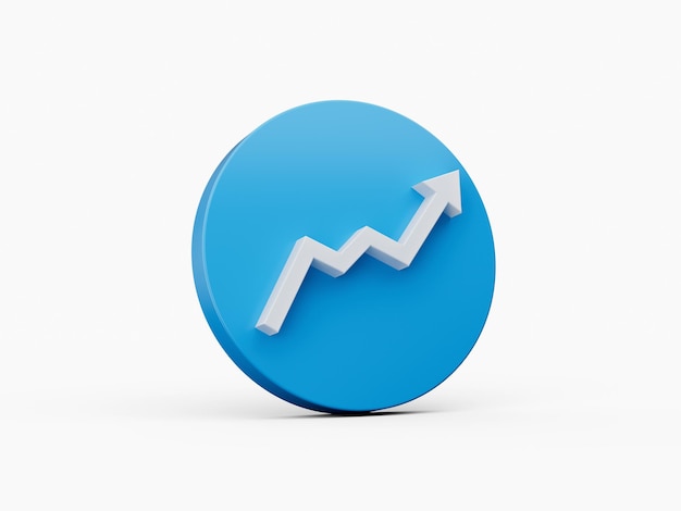 Blue growth arrow 3d icon isolated background 3d illustration