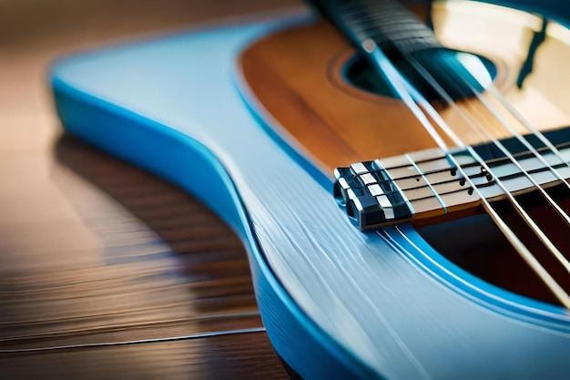 Foto una chitarra blu con una striscia blu sul fondo.