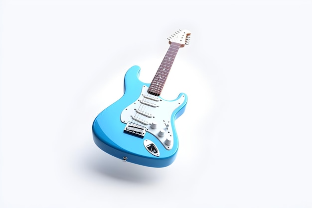 A blue guitar with the word guitar on it