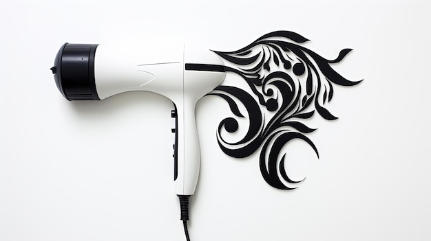 Photo blue hair dryer on white background