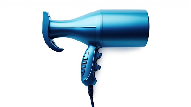 Photo blue hair dryer on white background